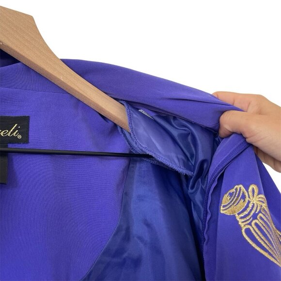 VTG 80s Women XL Windbreaker Jacket Full Zip Mock Neck Perfume Embroidery Purple - Picture 15 of 16